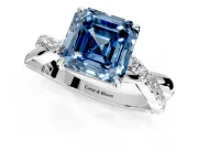 Crossover Engagement Ring Setting for Fancy Blue Asscher Cut Center with Pave and Plain Strands and Prong Head in Sterling Silver