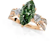 3 Stone Engagement Ring Setting for Fancy Green Marquise Center with Pave Twist Band and Prong Head in Rose Gold