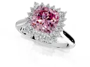 Starburst Halo Engagement Ring Setting for Fancy Pink Cushion Cut Center with Thin Round-Wire Band and Prong Head in Sterling Silver