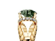 Halo Engagement Ring Setting for Fancy Green Round Cut Center with Rope Twist Split Shank and Prong Head in Yellow Gold