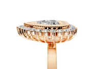 Halo Engagement Ring Setting for Heart-Shaped Center with Milgrain Bezel Rim, Plain Band and Prong Head in Rose Gold