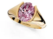 Tension Engagement Ring Setting for Fancy Pink Oval Center with Wide Tapered Band and Tension Head in Yellow Gold