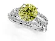 Solitaire Engagement Ring Setting for Fancy Yellow Round Cut Center with Woven 3-Strand Pave Band and Prong Head in Platinum