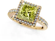 Accent Halo Engagement Ring Setting for Fancy Yellow Princess Cut Center with Full-Length Pave Band and Prong Head in Yellow Gold