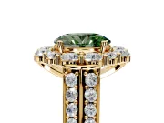 Large Accent Halo Engagement Ring Setting for Fancy Green Oval Center with Pave Split Shank and Prong Head in Yellow Gold