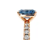 Solitaire Engagement Ring Setting for Fancy Blue Emerald Cut Center with Fine Pave Band and Claw Prong Head in Rose Gold