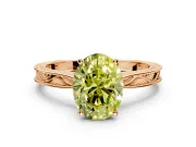 Solitaire Engagement Ring Setting for Fancy Yellow Oval Center with Engraved Milgrain Band and Prong Head in Rose Gold
