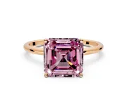Solitaire Engagement Ring Setting for Fancy Pink Asscher Cut Center with Straight Thin Band and Prong Head in Rose Gold