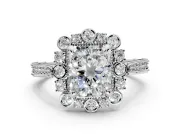 Milgrain Halo Engagement Ring Setting for Radiant Cut Center with Bezel Point Accents and Prong Head in Sterling Silver