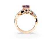 Halo Engagement Ring Setting for Fancy Pink Princess Cut Center with Marquise and Pave Bypass Band and Prong Head in Rose Gold