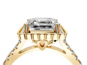 Milgrain Floral Halo Engagement Ring Setting for Asscher Cut Center with Pave Band and Prong Head in Yellow Gold