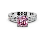 Solitaire Engagement Ring Setting for Fancy Pink Cushion Cut Center with Channel-Set Accents and Prong Head in Platinum