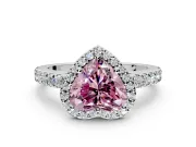 Halo Engagement Ring Setting for Fancy Pink Heart-Shaped Center with Full Pave Band and Prong Head in White Gold