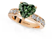 Solitaire Engagement Ring Setting for Fancy Green Heart-Shaped Center with Channel-Set Accents and Prong Head in Rose Gold