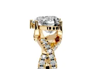 Solitaire Engagement Ring Setting for Heart-Shaped Center with Narrow Twist Pave Band and Prong Head in Yellow Gold