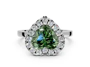 Halo Engagement Ring Setting for Fancy Green Heart-Shaped Center with Thin Plain Band and Prong Head in Sterling Silver
