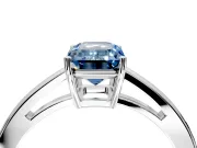 Solitaire Engagement Ring Setting for Fancy Blue Emerald Cut Center with Open Cathedral Shoulders and Prong Head in Platinum