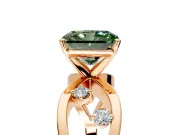 Solitaire Engagement Ring Setting for Fancy Green Radiant Cut Center with Criss-Cross Accent Band and Prong Head in Rose Gold