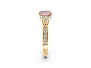 Cluster Engagement Ring Setting for Fancy Pink Asscher Cut Center with Bezel Accent Clusters and Prong Head in Yellow Gold