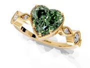 Vintage Station Engagement Ring Setting for Fancy Green Heart-Shaped Center with Accents and Prong Head in Yellow Gold