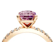 Solitaire Engagement Ring Setting for Fancy Pink Radiant Cut Center with Fine Pave Band and Claw Prong Head in Rose Gold