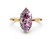 Low-Set Solitaire Engagement Ring Setting for Fancy Pink Oval Center with Thin Plain Band and Prong Head in Yellow Gold