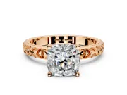 Solitaire Engagement Ring Setting for Cushion Cut Center with XO Engraved Band and Prong Head in Rose Gold