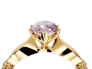 Solitaire Engagement Ring Setting for Fancy Pink Marquise Center with Carved Leaf Shoulders and Prong Head in Yellow Gold