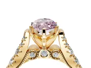 Solitaire Engagement Ring Setting for Fancy Pink Marquise Center with Pave Cathedral Shoulders and Prong Head in Yellow Gold