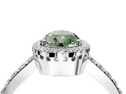 Halo Engagement Ring Setting for Fancy Green Pear-Shaped Center with Inner Milgrain Border and Prong Head in Platinum