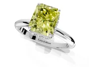 Hidden Halo Engagement Ring Setting for Fancy Yellow Radiant Cut Center with Plain Rounded Band and Prong Head in Platinum