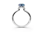 Hidden Halo Engagement Ring Setting for Fancy Blue Round Cut Center with Plain Rounded Band and Prong Head in Platinum