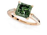 Solitaire Engagement Ring Setting for Fancy Green Princess Cut Center with Channel Accents and Prong Head in Rose Gold