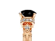 Solitaire Engagement Ring Setting for Fancy Black Round Cut Center with Filigree Band and Prong Head in Rose Gold