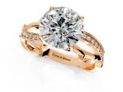 Solitaire Engagement Ring Setting for Round Cut Center with Pave and Plain Crossover Band and Prong Head in Rose Gold