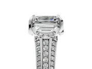 Solitaire Engagement Ring Setting for Emerald Cut Center with Accented Split Shank and Prong Head in Platinum