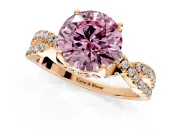 Solitaire Engagement Ring Setting for Fancy Pink Round Cut Center with Narrow Twist Pave Band and Prong Head in Rose Gold