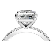 Solitaire Engagement Ring Setting for Princess Cut Center with Fine Pave Band and Claw Prong Head in Sterling Silver
