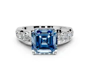 Solitaire Engagement Ring Setting for Fancy Blue Asscher Cut Center with Graduated Shared Prongs and Prong Head in Platinum