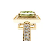 Milgrain Halo Engagement Ring Setting for Fancy Yellow Princess Cut Center with Three-Sided Pave Band and Prong Head in Yellow Gold