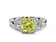 Solitaire Engagement Ring Setting for Fancy Yellow Cushion Cut Center with Marquise Flower Shoulders and Prong Head in Platinum