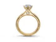 Solitaire Engagement Ring Setting for Cushion Cut Center with Milgrain Cathedral Band and Prong Head in Yellow Gold