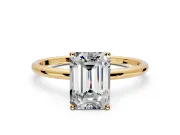 Solitaire Engagement Ring Setting for Emerald Cut Center with Straight Thin Band and Prong Head in Yellow Gold