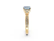 Cluster Engagement Ring Setting for Fancy Blue Asscher Cut Center with Bezel Accent Clusters and Prong Head in Yellow Gold