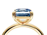 Low-Set Solitaire Engagement Ring Setting for Fancy Blue Asscher Cut Center with Thin Plain Band and Prong Head in Yellow Gold