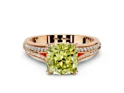 Solitaire Engagement Ring Setting for Fancy Yellow Cushion Cut Center with Pave Rail Split Shank and Prong Head in Rose Gold