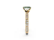 Solitaire Engagement Ring Setting for Fancy Green Radiant Cut Center with Milgrain-Edged Pave Band and Prong Head in Yellow Gold