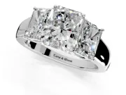 3 Stone Engagement Ring Setting for Radiant Cut Center with Raised Basket Heads and Prong Head in Platinum