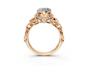 Solitaire Engagement Ring Setting for Heart-Shaped Center with Filigree Band and Prong Head in Rose Gold