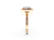 Halo Engagement Ring Setting for Princess Cut Center with Milgrain Rim, Pave Band and Prong Head in Rose Gold